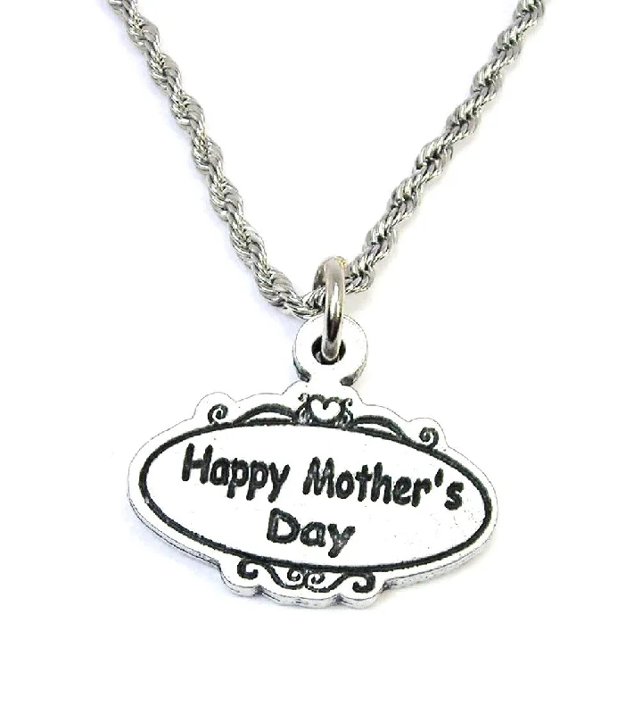 fashion choker necklaces -Happy Mother's day oval  Single Charm Necklace