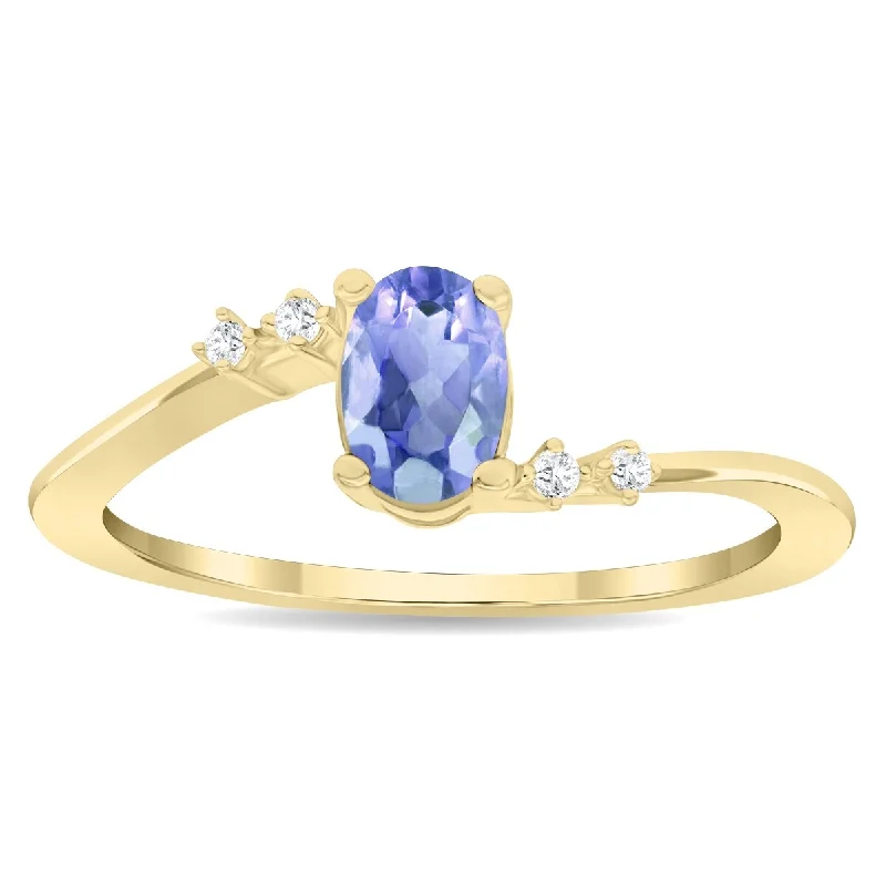 Women's Oval Shaped Tanzanite and Diamond Tierra Ring in 10K Yellow Gold