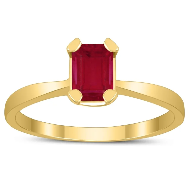 Emerald Shaped 6X4MM Ruby Solitaire Ring in 10K Yellow Gold