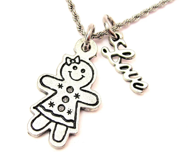 moonstone necklaces for women -Gingerbread Girl 20" Chain Necklace With Cursive Love Accent