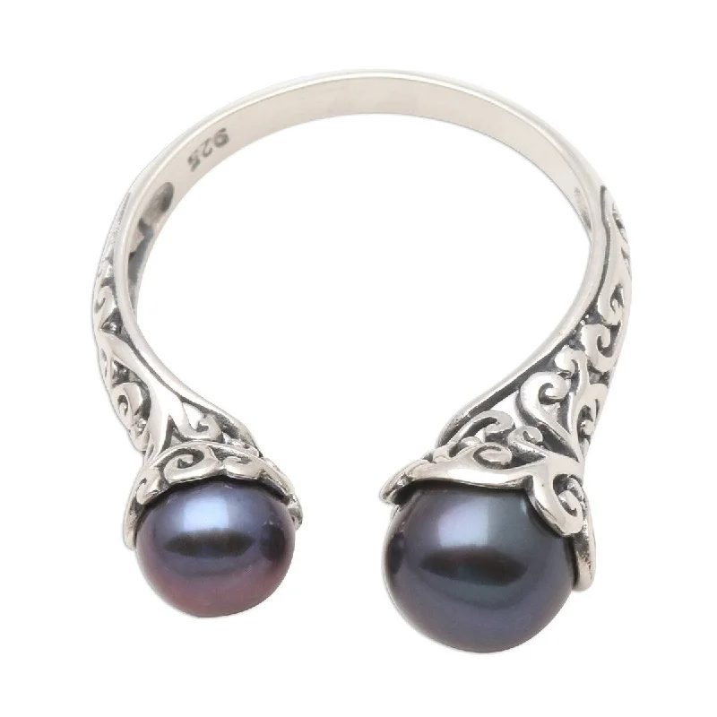 NOVICA Peacock Seeking You, Cultured pearl wrap ring