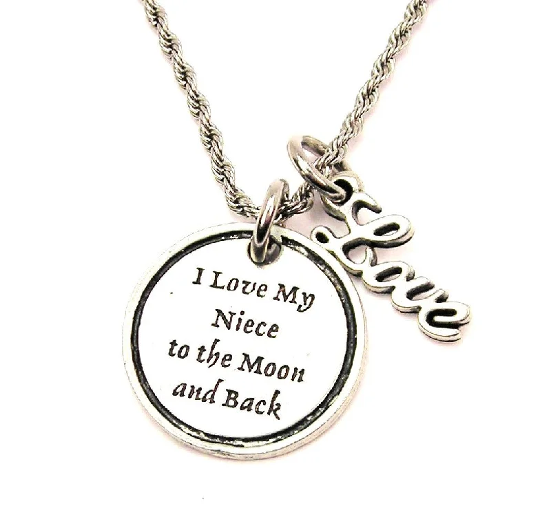 bridal necklaces for women -I Love My Niece To The Moon And Back 20" Chain Necklace With Cursive Love Accent