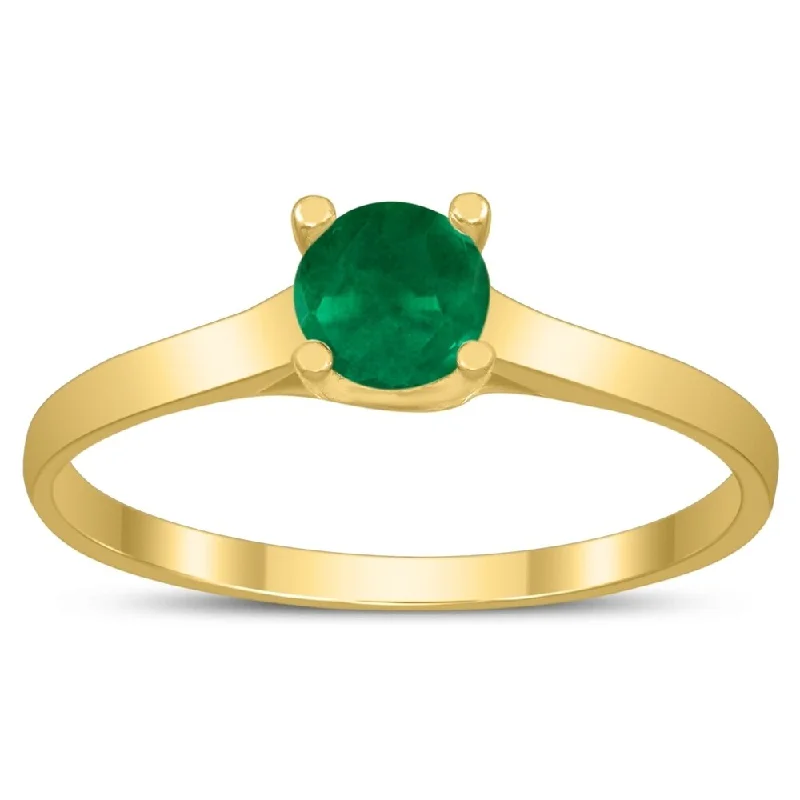 Round 4MM Emerald Cathedral Solitaire Ring in 10K Yellow Gold