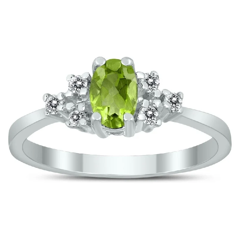 6X4MM Peridot and Diamond Regal Ring in 10K White Gold