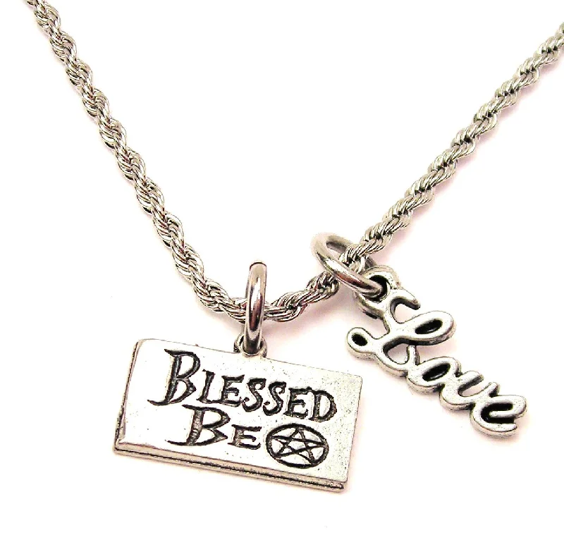 diamond necklaces for women -Blessed Be With Pentacle 20" Chain Necklace With Cursive Love Accent