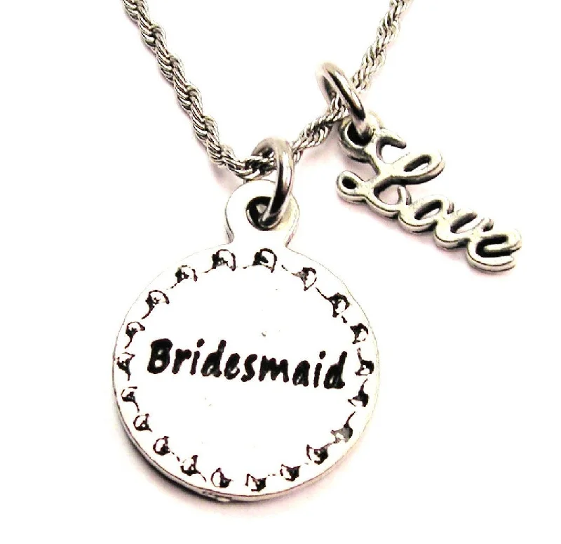 engagement necklaces for women -Bridesmaid 20" Chain Necklace With Cursive Love Accent