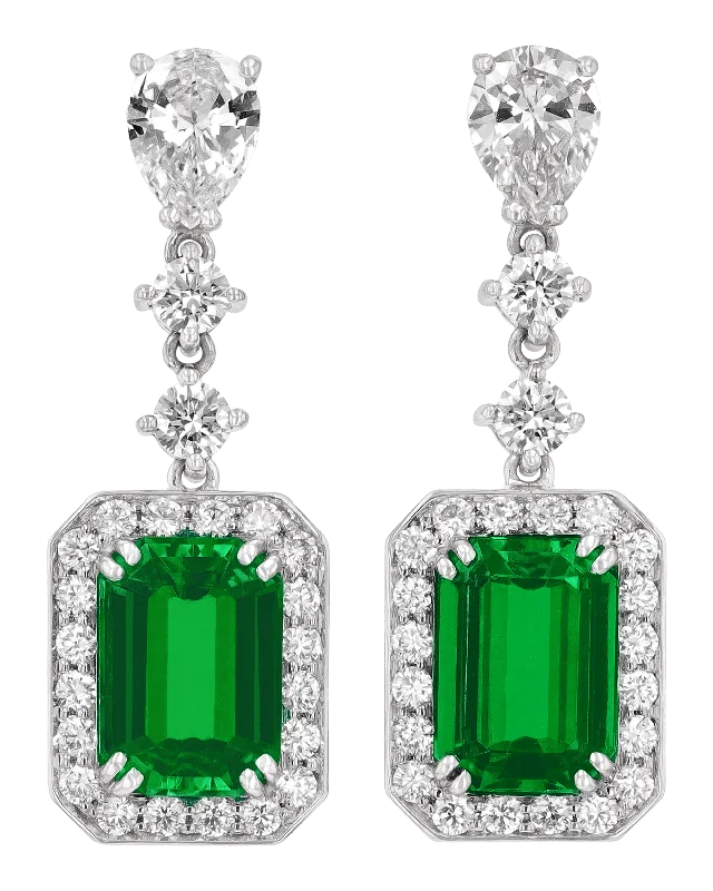 wedding rings for women -stud earrings for women -Emerald-Cut Emerald Earrings, 3.75 Carats