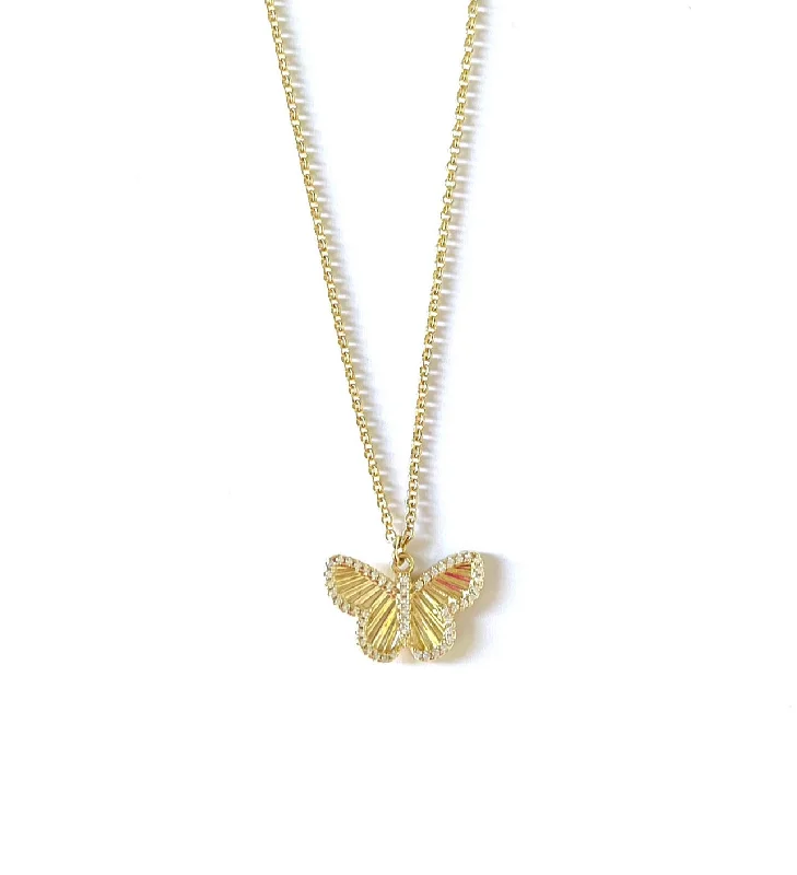 birthstone pendant necklaces -Aubree CZ Pave Ridged Butterfly Necklace