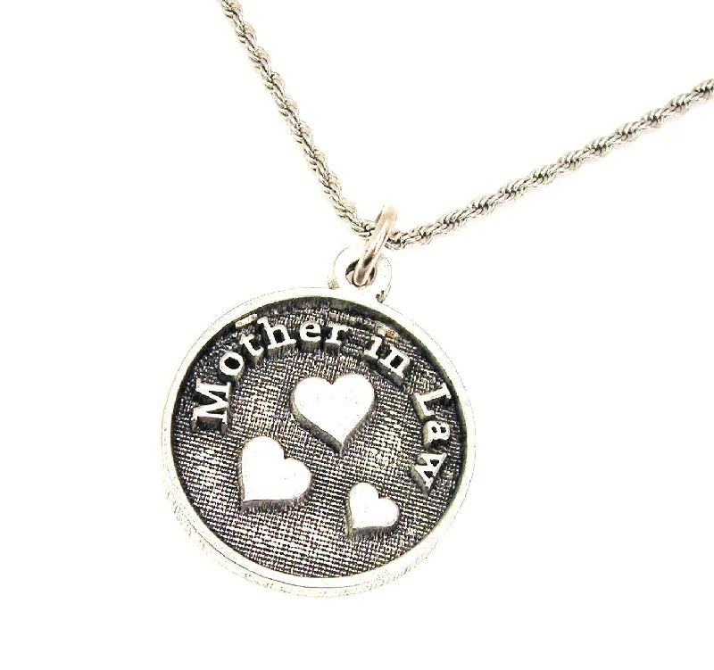 personalized zodiac necklaces -Mother In Law With Hearts Single Charm Necklace