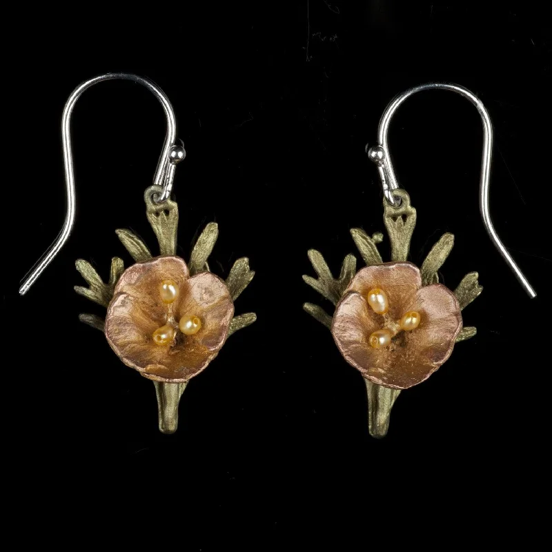 halo wedding rings for women -sterling silver earrings for women -California Poppy Earrings - Leaf Wire