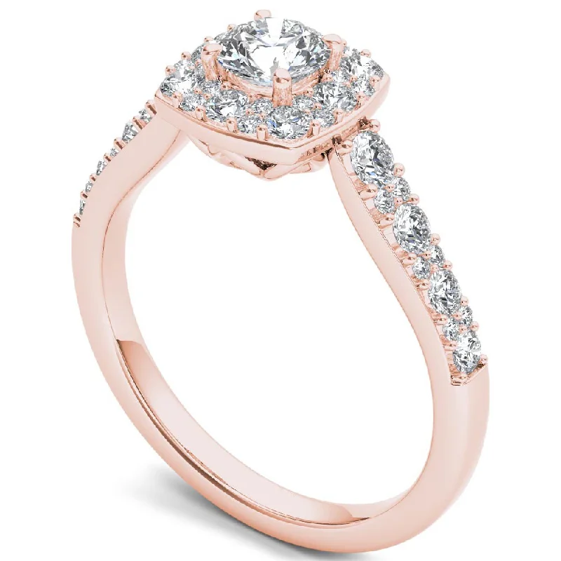 De Couer 14k Rose Gold 1 ct TDW Diamond Halo Ring - Pink