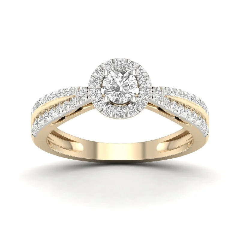 De Couer 10k Yellow Gold 1/2ct TDW Diamond Halo Ring