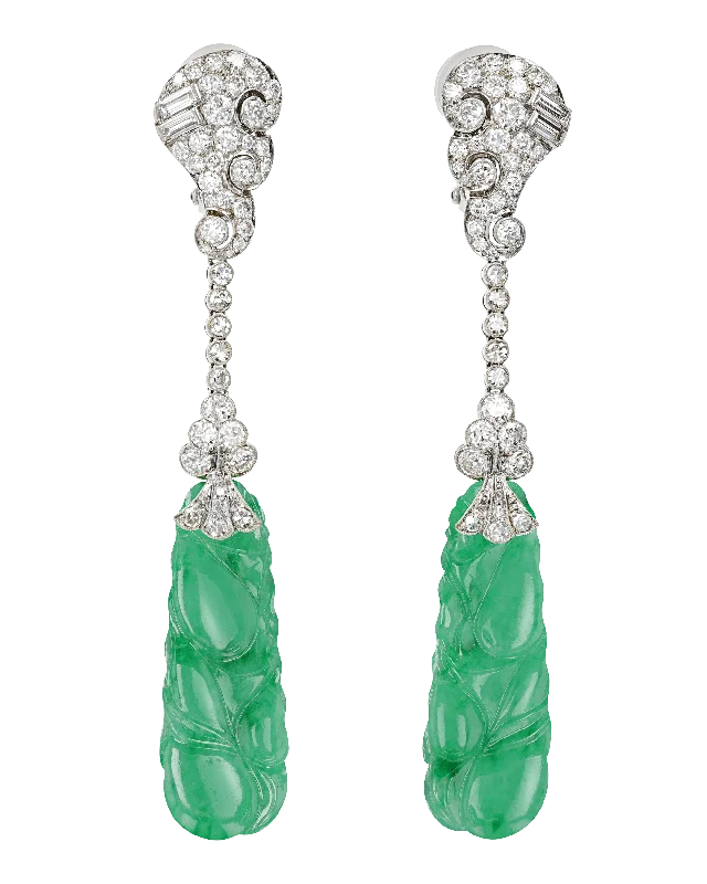 emerald rings for women -elegant earrings for women -Art Deco Jade and Diamond Earrings