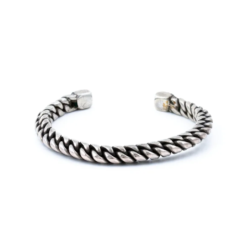 fashion bangles for women -Sterling Silver Braid-Rope Navajo Cuff