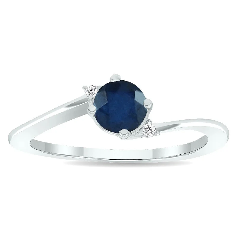 Women's Sapphire and Diamond Wave Ring in 10K White Gold