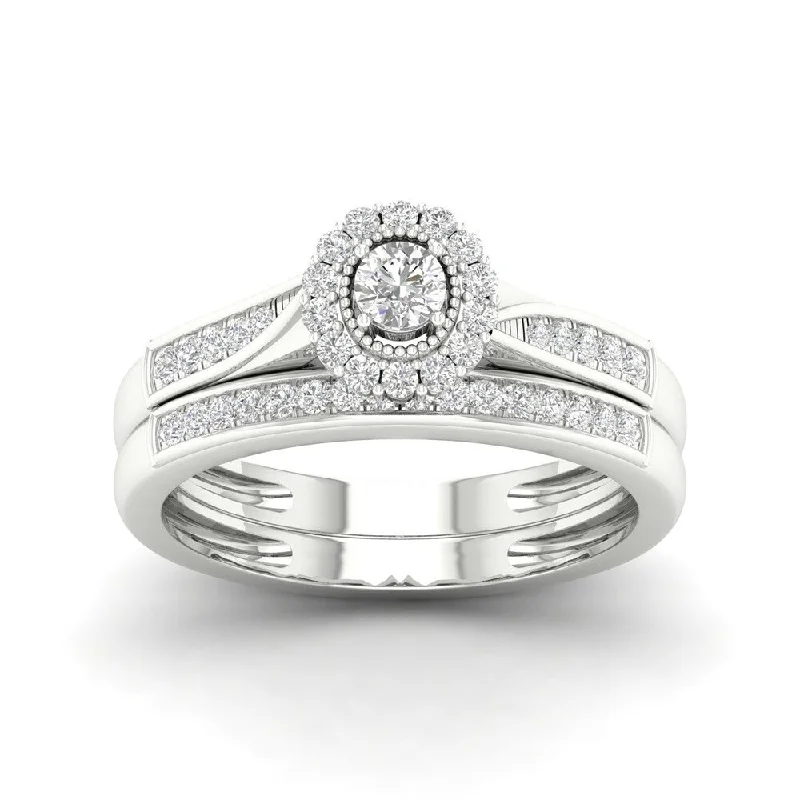 De Couer 10k Gold 1/3ct TDW Diamond Halo Bridal Ring