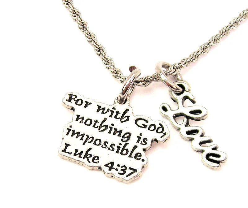 crystal pendant necklaces for women -For With God Nothing Is Impossible Luke 4:37 20" Chain Necklace With Cursive Love Accent