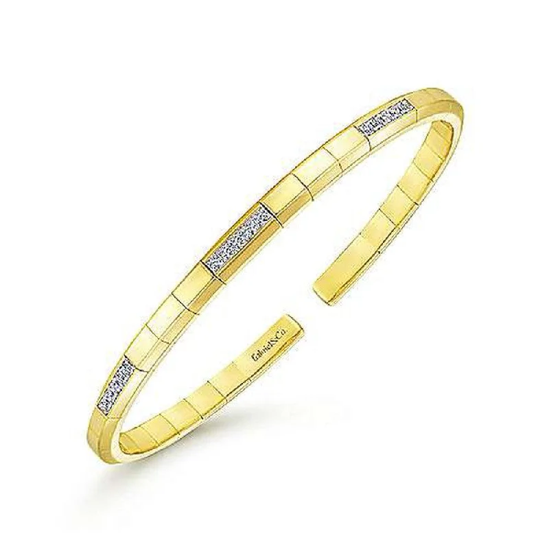 spiral bangles for women -14k Gold Cuff With Diamonds