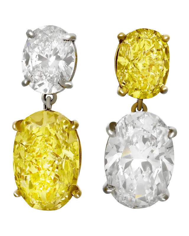 chunky rings for women -unique earrings for women -Fancy Yellow and White Diamond Earrings, 6.55 Carats