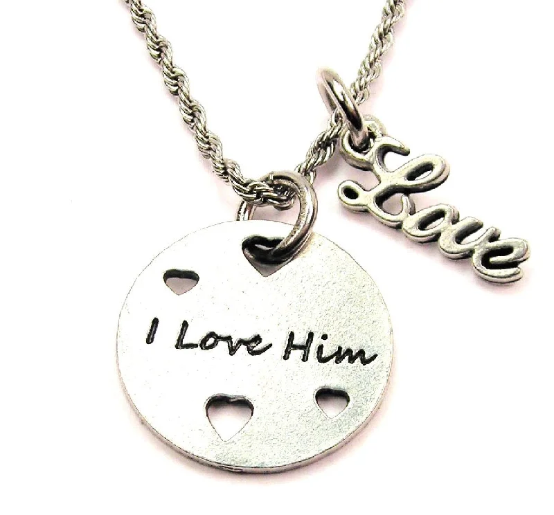 romantic necklaces for women -I Love Him 20" Chain Necklace With Cursive Love Accent