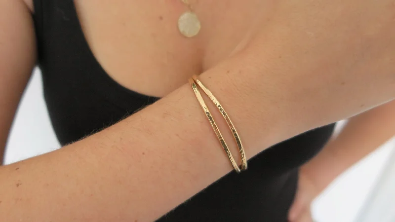 round bangles for women -Hammered Gold Cuff Set