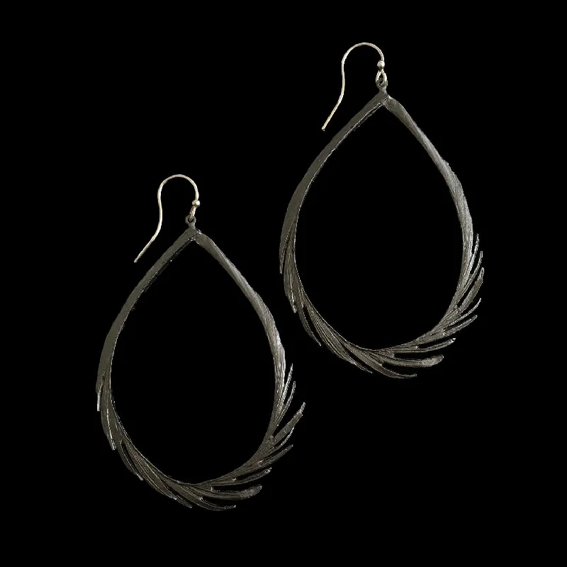 luxury rings for women -trendy earrings for women -Feather Earring - Large Teardrop Wire Gunmetal