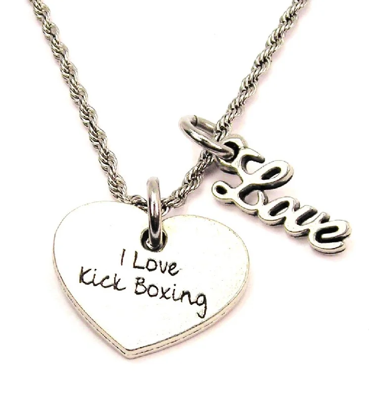 sterling silver necklaces for women -I Love Kick Boxing 20" Chain Necklace With Cursive Love Accent