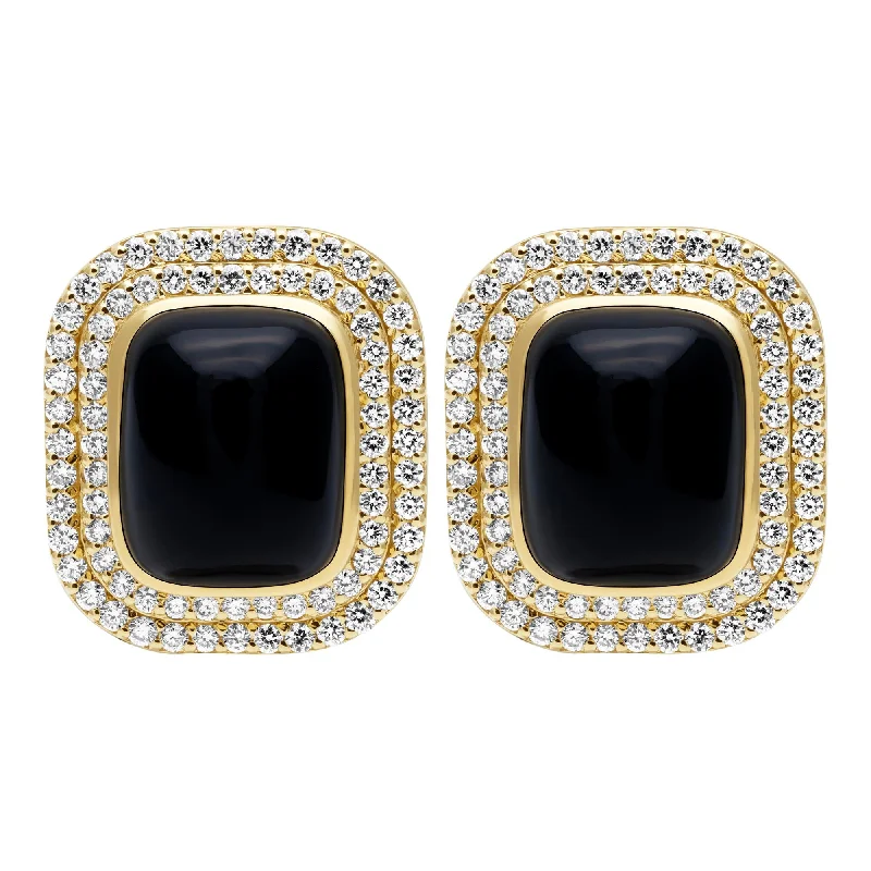 halo engagement rings -vintage earrings for women -Earrings - Black Onyx And Diamond