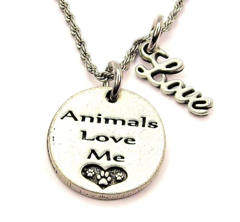 vintage pendant necklaces -Animals Love Me 20" Chain Necklace With Cursive Love Accent