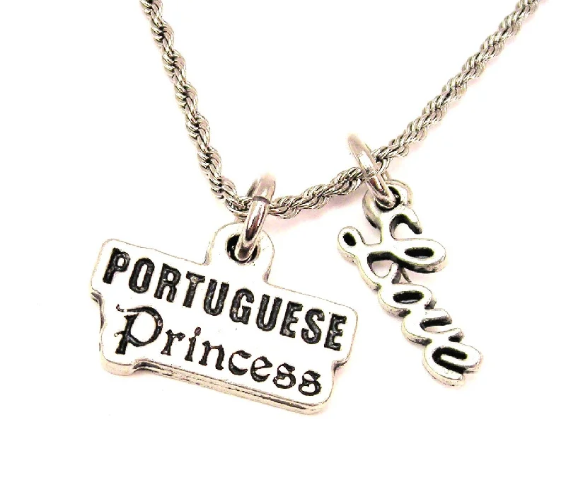 elegant chain necklaces for women -Portuguese Princess 20" Chain Necklace With Cursive Love Accent