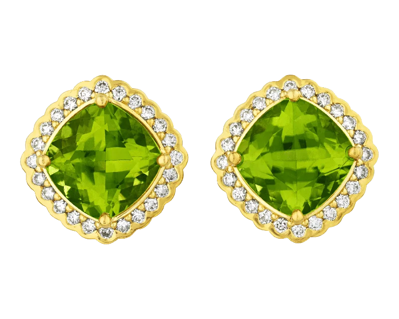 gold plated rings for women -fancy earrings for women -Burmese Peridot Earrings, 7.40 Carats