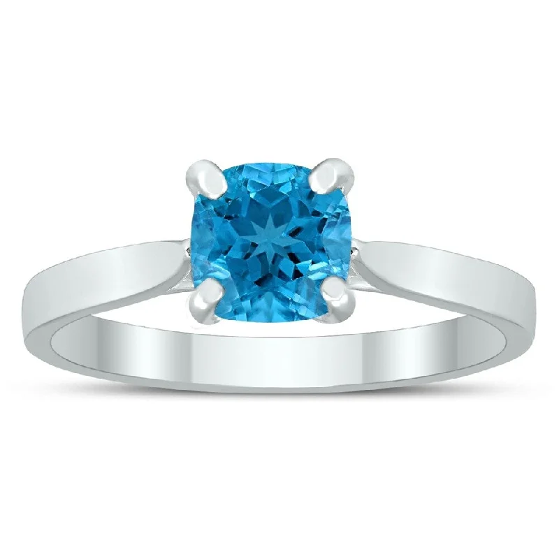 Square Princess Cut 6MM Blue Topaz Solitaire Ring in 10K White Gold