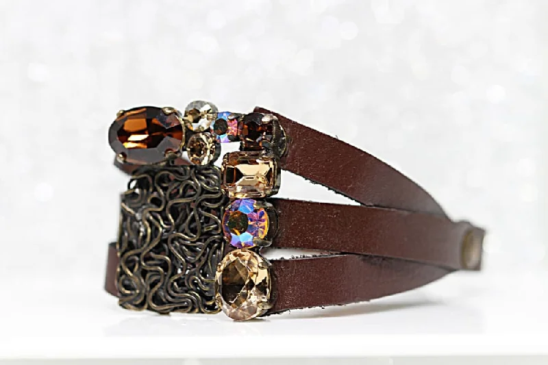 precious stone bracelets for women -Leather Cuff Women