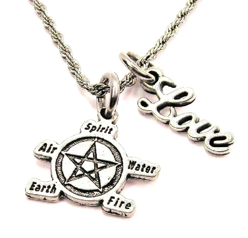 gemstone necklaces for women -Nature's Elements Pentacle 20" Chain Necklace With Cursive Love Accent