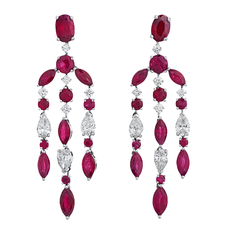 elegant diamond rings for women -luxury ear cuffs -Ruby Chandelier Earrings, 6.12 carats