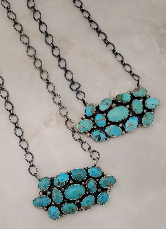 handmade pendant necklaces -Sterling Silver Sonoran Turquoise Cluster Adjustable Bar Necklace