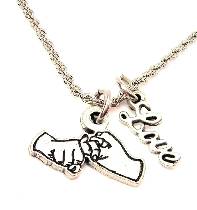 simple necklaces for women -Friendship In Sign Language 20" Chain Necklace With Cursive Love Accent