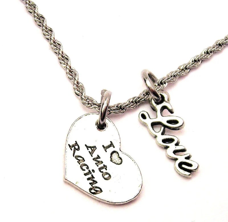 multi-strand necklaces for women -I Love Auto Racing 20" Chain Necklace With Cursive Love Accent