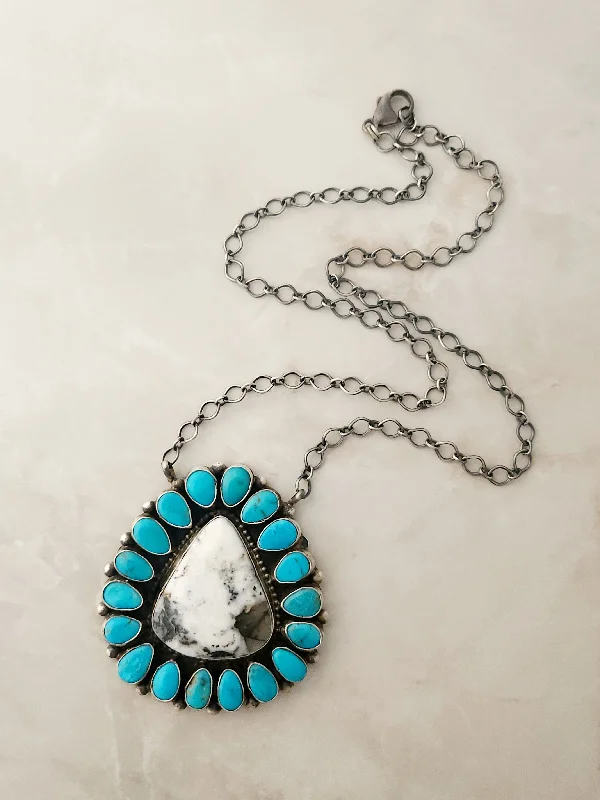 fashion statement necklaces for women -Ella Peter Stamped Sterling Silver White Buffalo & Turquoise Necklace