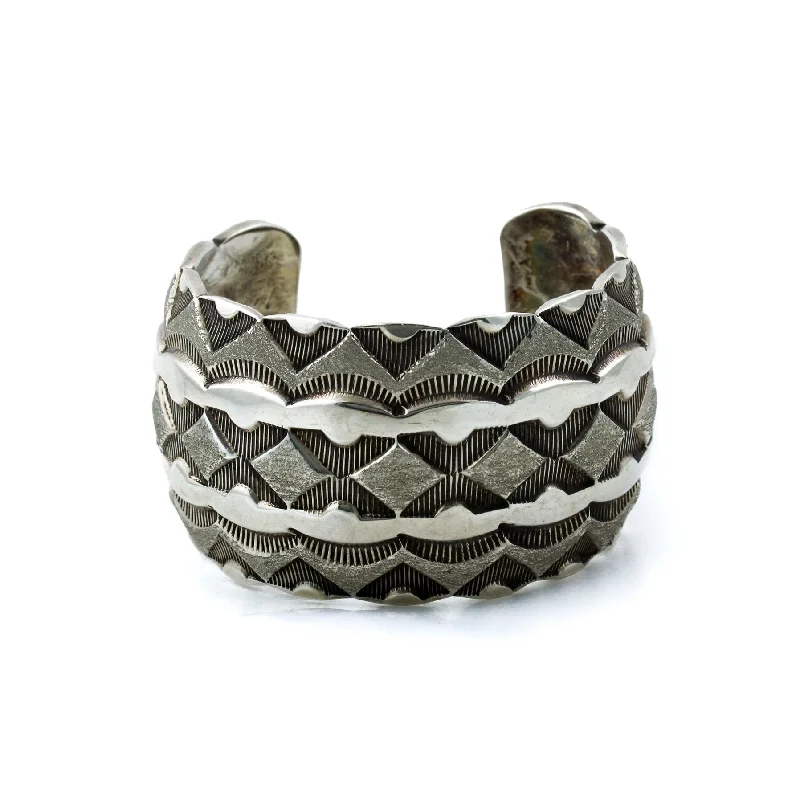 diamond bangles for women -Heavy Stamped Navajo Cuff