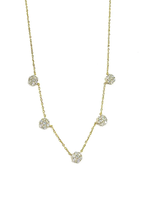 gemstone drop necklaces -Katie Five Flower Dangling CZ Necklace