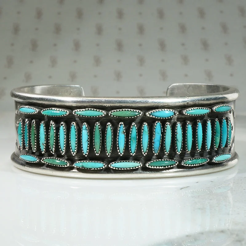 carved bracelets for women -Handmade Zuni Needle Point Turquoise Cuff