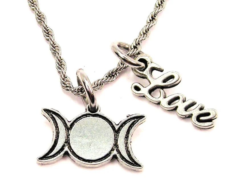 heart-shaped necklaces for women -Simple Triple Moon 20" Chain Necklace With Cursive Love Accent