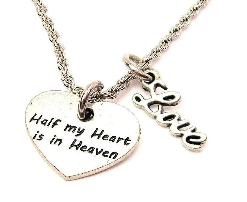 elegant necklaces for women -Half My Heart Is In Heaven 20" Chain Necklace With Cursive Love Accent