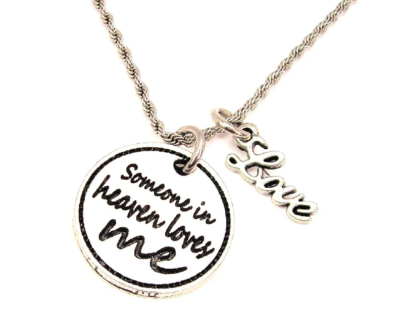 engraved necklaces for women -Someone In Heaven Loves Me 20" Chain Necklace With Cursive Love Accent