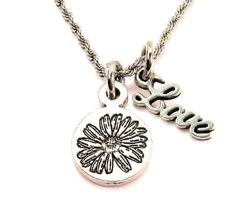 men's style necklaces for women -Sunflower Circle 20" Chain Necklace With Cursive Love Accent