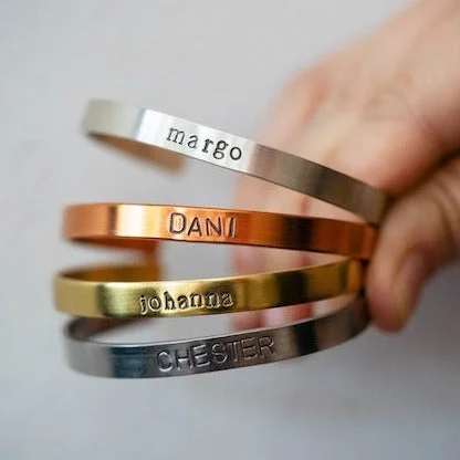 glitter bangles for women -Custom Hand-Stamped Name Cuff – Personalized Jewelry for Families