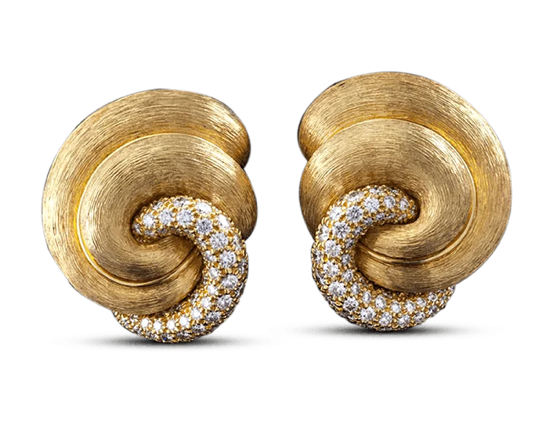 large statement rings for women -designer earrings for women -Henry Dunay Gold and Diamond Swirl Earrings