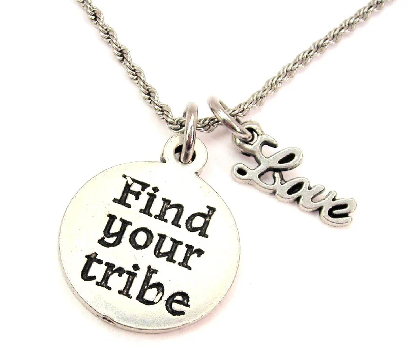 fashion statement necklaces for women -Find Your Tribe 20" Chain Necklace With Cursive Love Accent