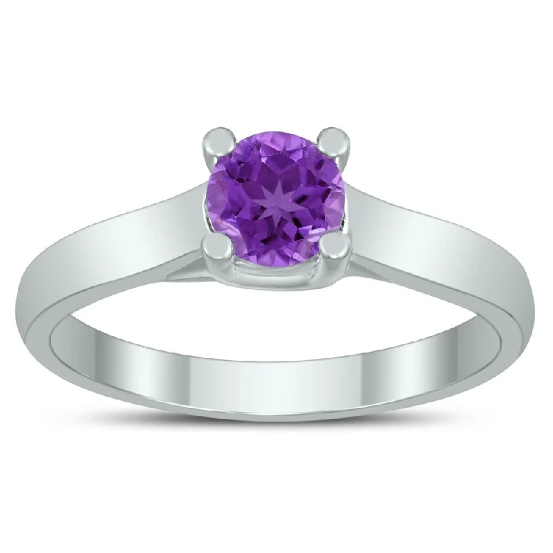 Round 5MM Amethyst Cathedral Solitaire Ring in 10K White Gold